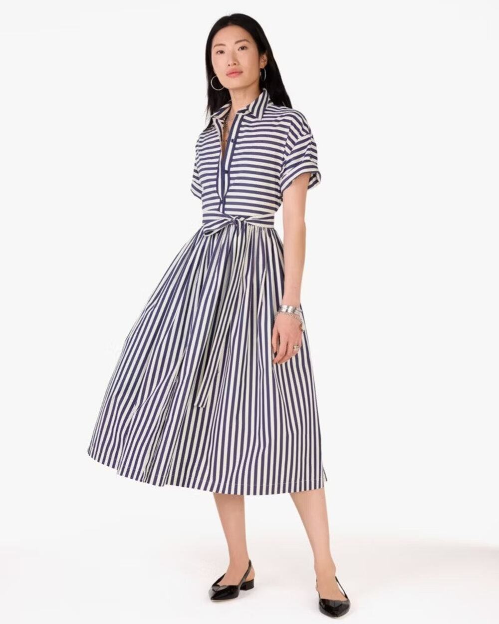 Kate Spade Striped Short Sleeves Midi Shirt Dress - XL